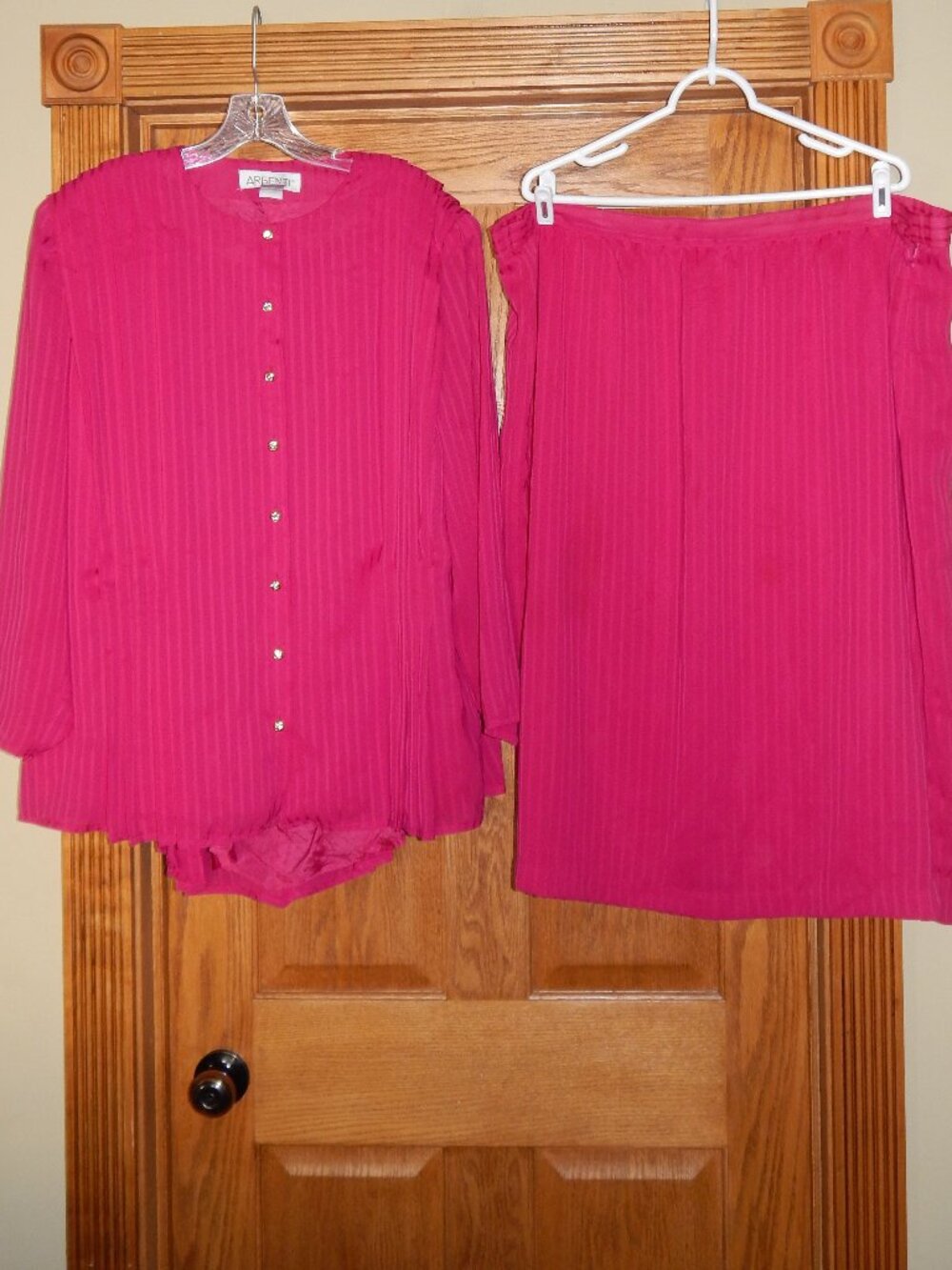 Vintage Argenti Button Front Top & Skirt Set Plus Size Women's 24 Pink